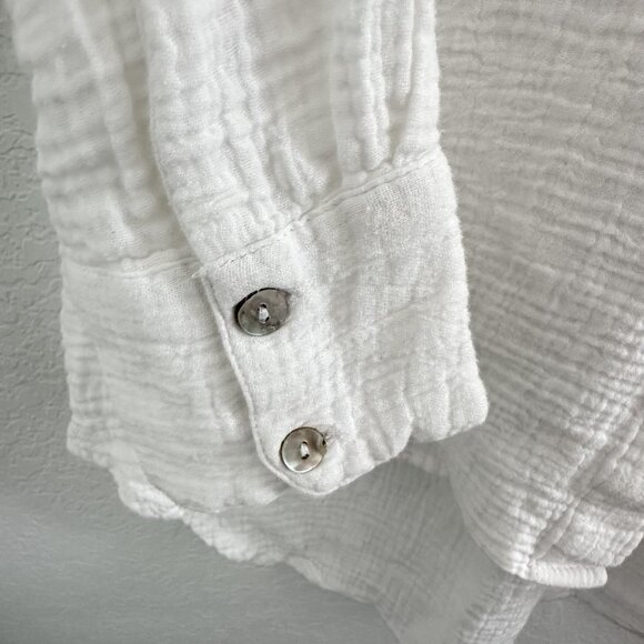 Lola River Shirt Womens S Button Up L/S Double Cloth Gauze Top Pocket Peasant - Picture 5 of 12